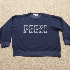 Vintage Pepsi Sweatshirt Mens XL Blue Pullover Fleece Spell Out Logo Crewneck
